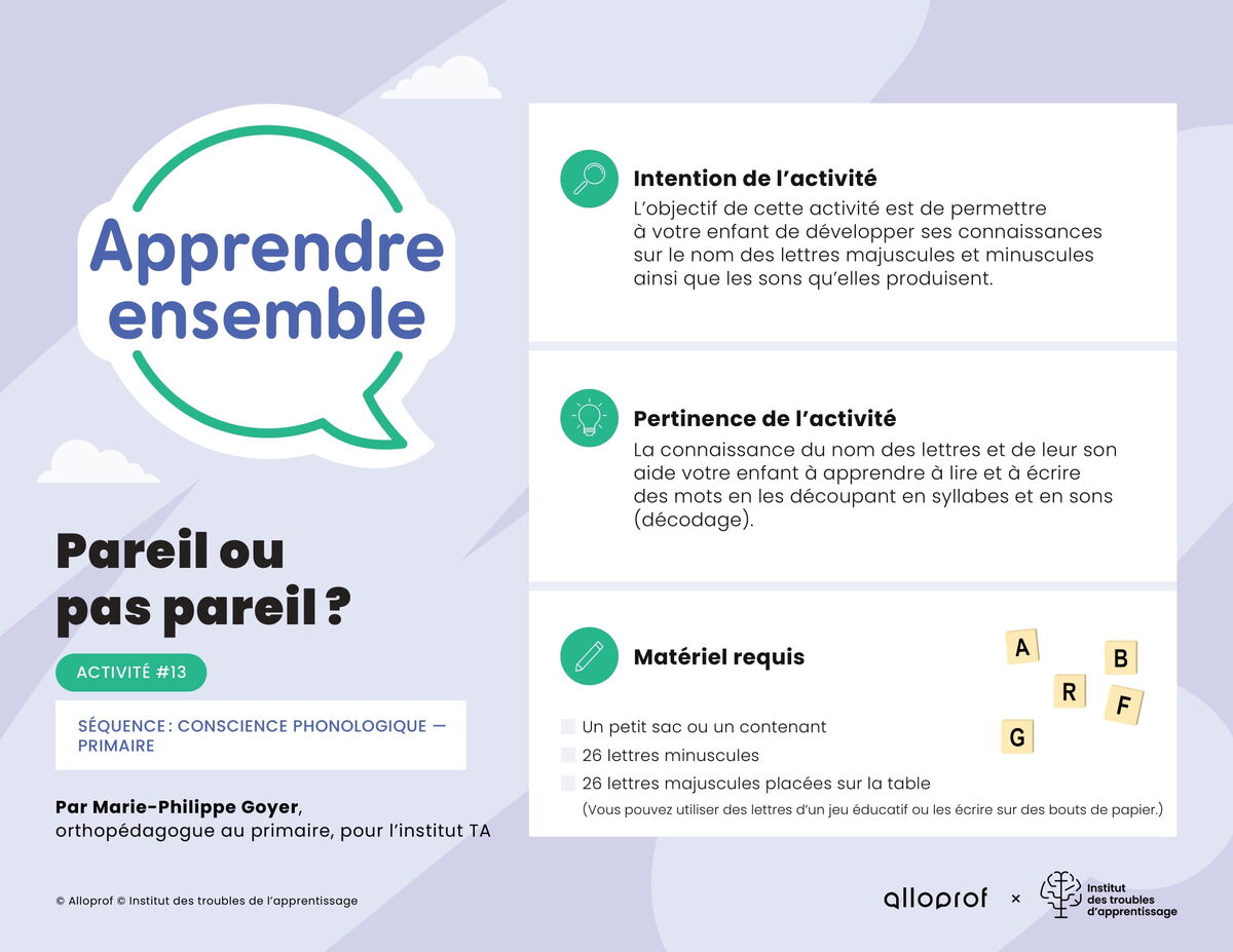 Activité no 13 : Pareil ou pas pareil?