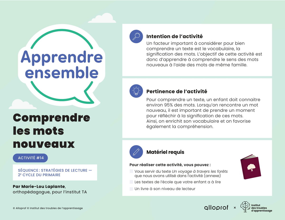Activité no 14 : Comprendre les mots nouveaux