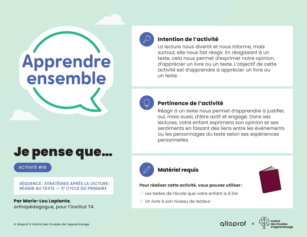 Activité no 18 : Je pense que...