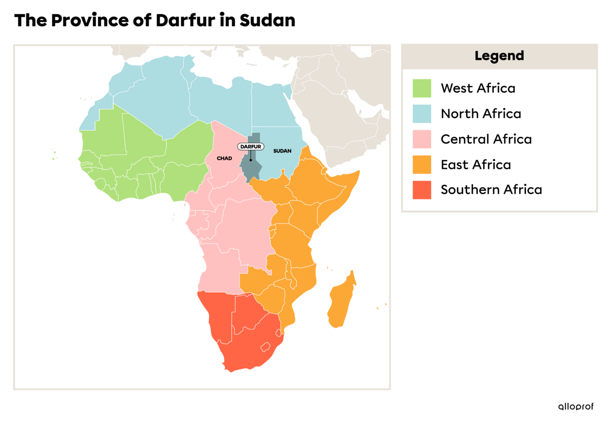 Map of Africa showing the province of Darfur in Sudan.