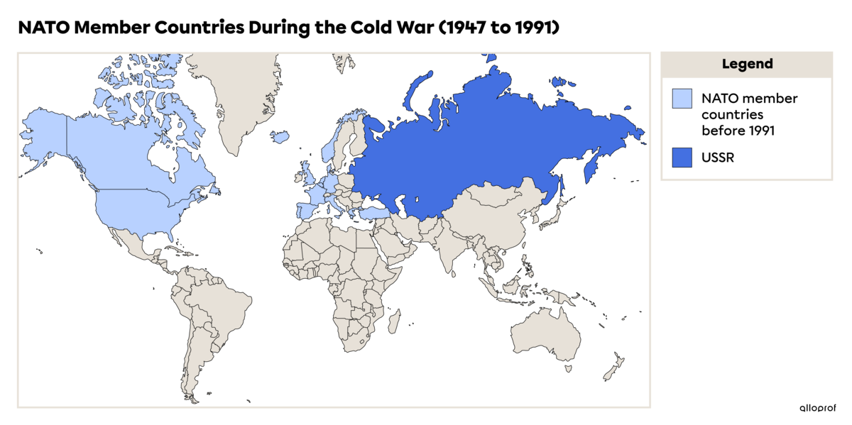 Map of NATO member countries and the USSR during the Cold War.