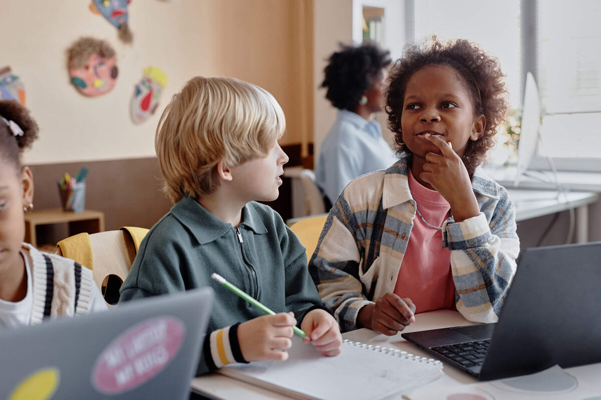 Two students collaborating on a project.