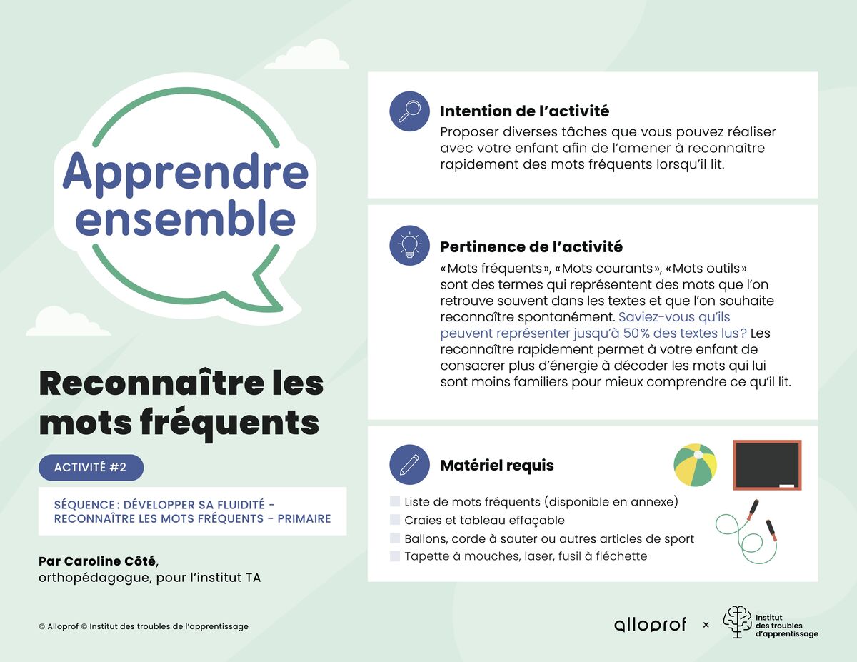 Activité no 2 : Reconnaître les mots fréquents