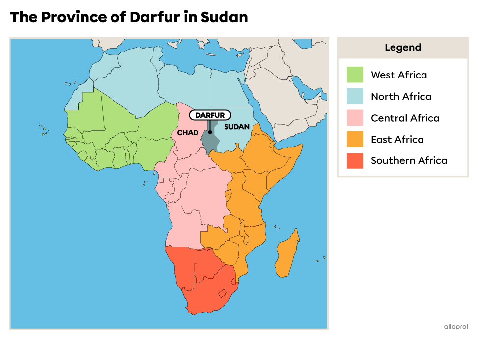 Map of Africa showing the province of Darfur in Sudan.