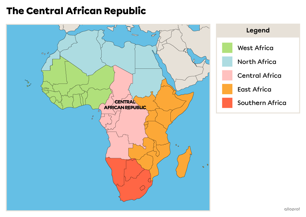 Map of Africa showing the Central African Republic.