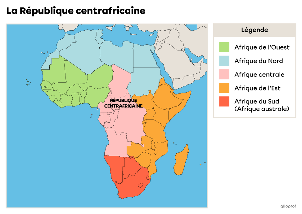 Carte de l'Afrique situant la République Centrafricaine.