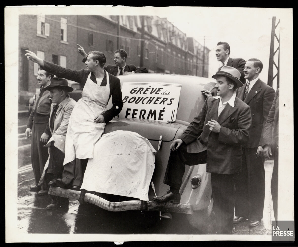 Photographie de bouchers faisant la grève.