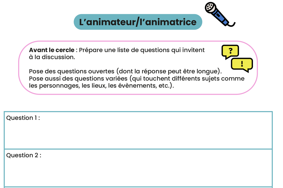 Aperçu des fiches pour le cercle de lecture