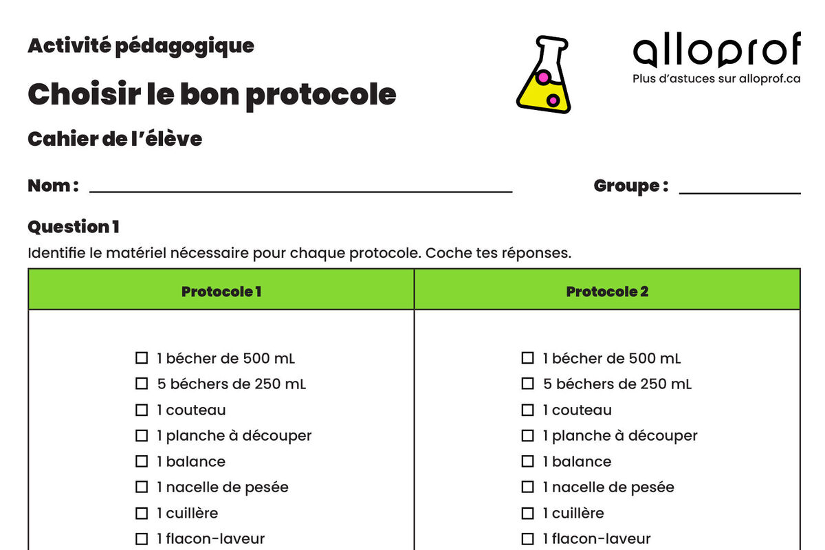 Aperçu de l’activité « Choisir le bon protocole ».