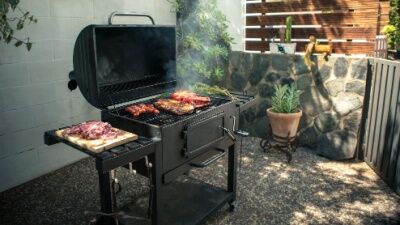 Food cooking on a BBQ.