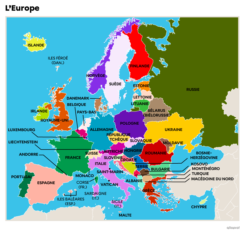 Carte politique de l'Europe.