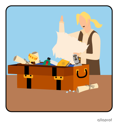 A young boy discovering a pirate treasure map in an old sea chest.