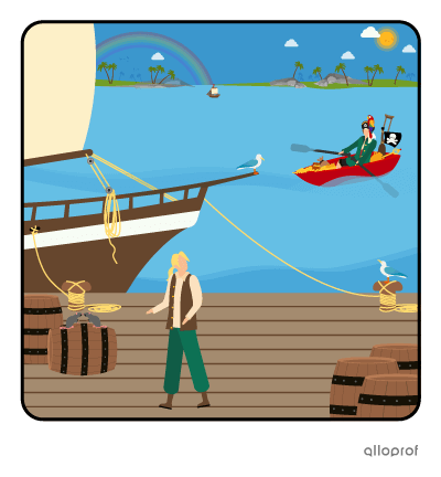 Young Jim, the protagonist, is finally back home in England. He watches John Silver, the protagonist, leaving in a small boat with part of the treasure.