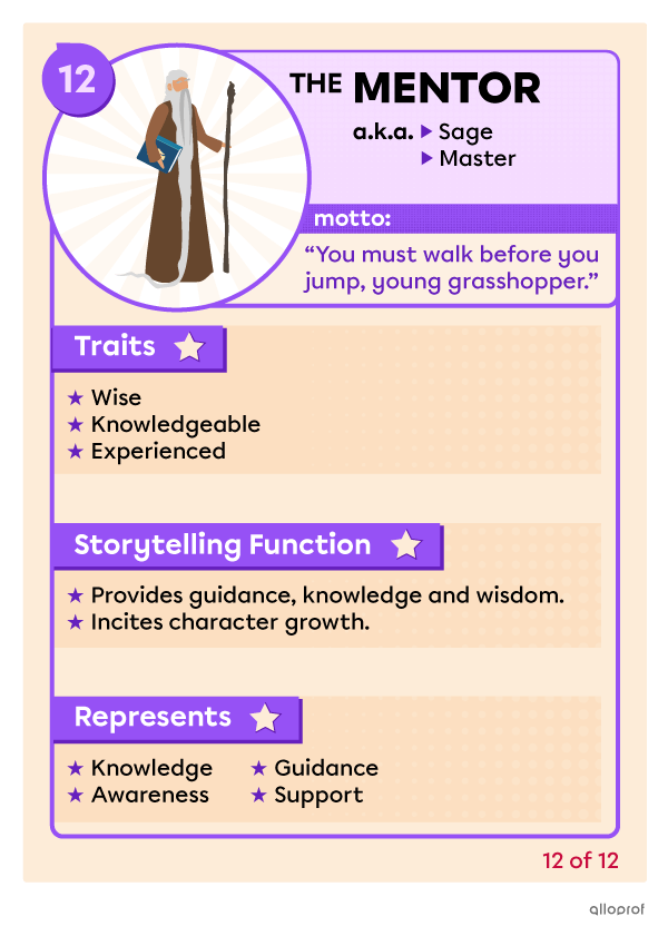 Description of the mentor character archetype. The mentor character archetype is wise, experienced and represents knowledge.