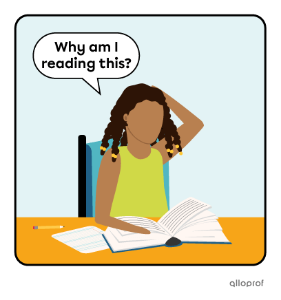 Student wondering what the intention in reading a text is.