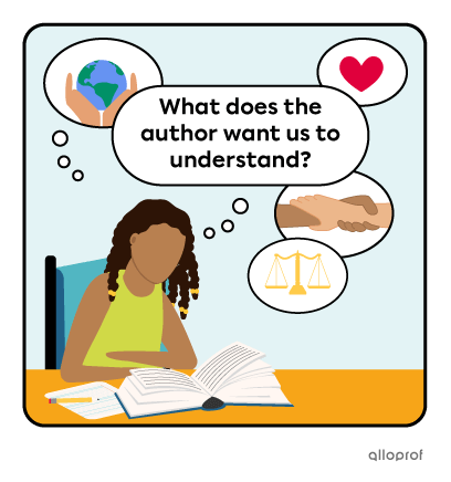 Student in class reflecting on the author’s intention in the text she just read.