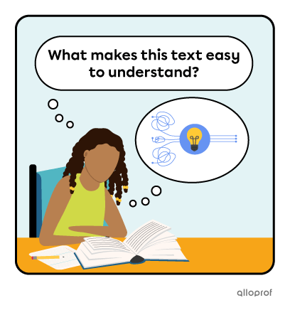 Student in class trying to figure out what made the text she just read easy or challenging to understand.