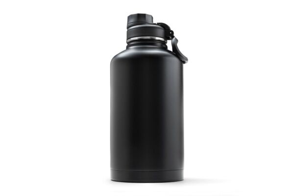 Image of a reusable metal bottle with its cap screwed on.