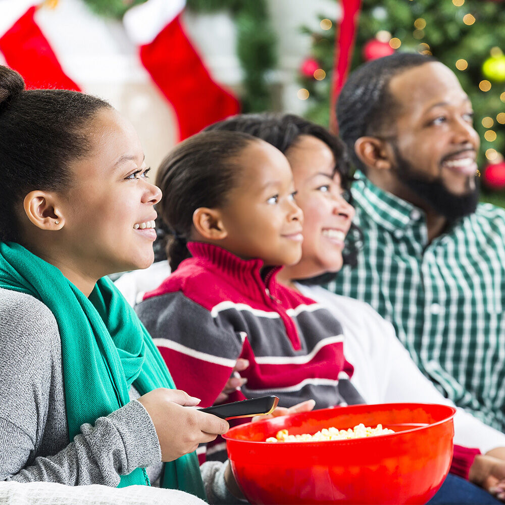 A family watching a movie together.