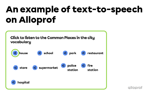 An example on the Alloprof website where you can use text-to-speech. You can identify it by the speaker-shaped button.