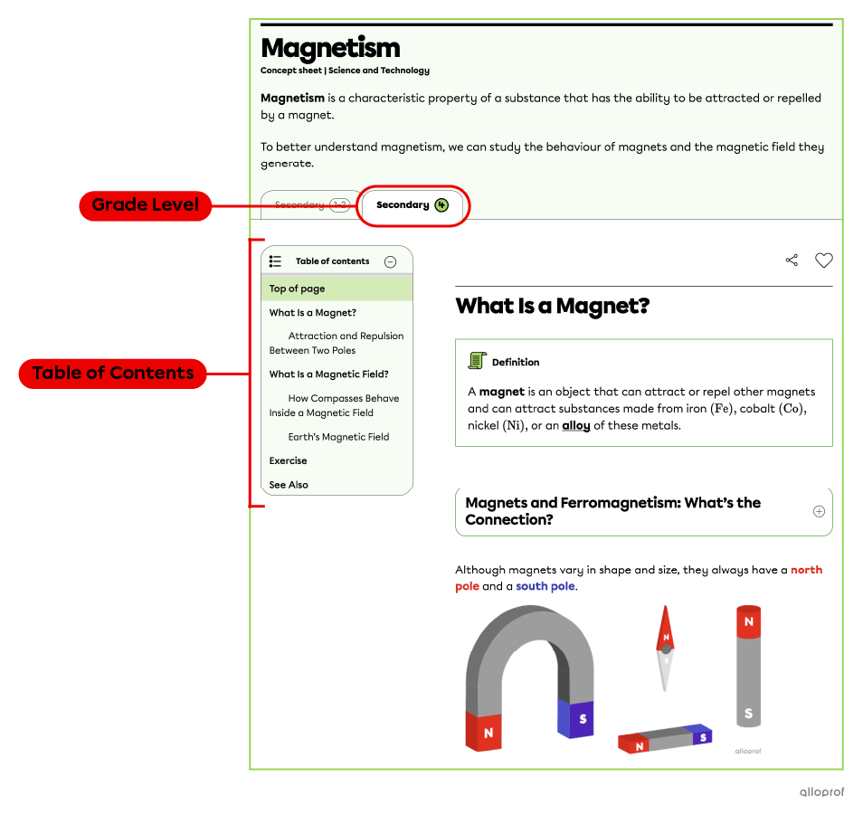 Screenshot of a Secondary IV concept sheet.