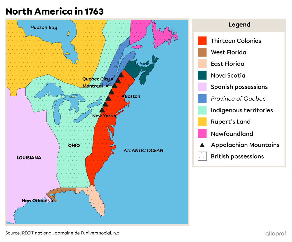 The map of North America in 1763 at the time of the Royal Proclamation.