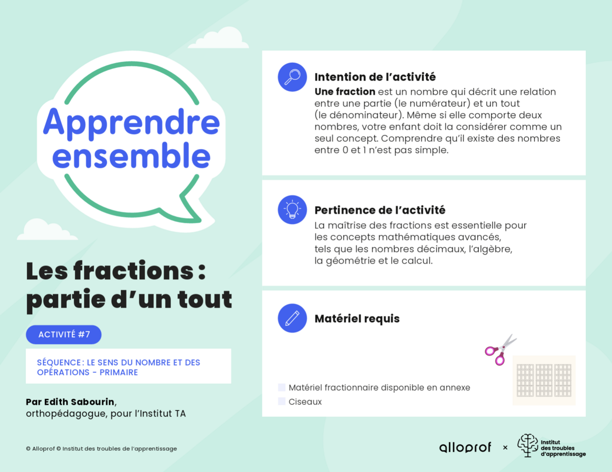 Activité n° 7 : Les fractions : partie d’un tout