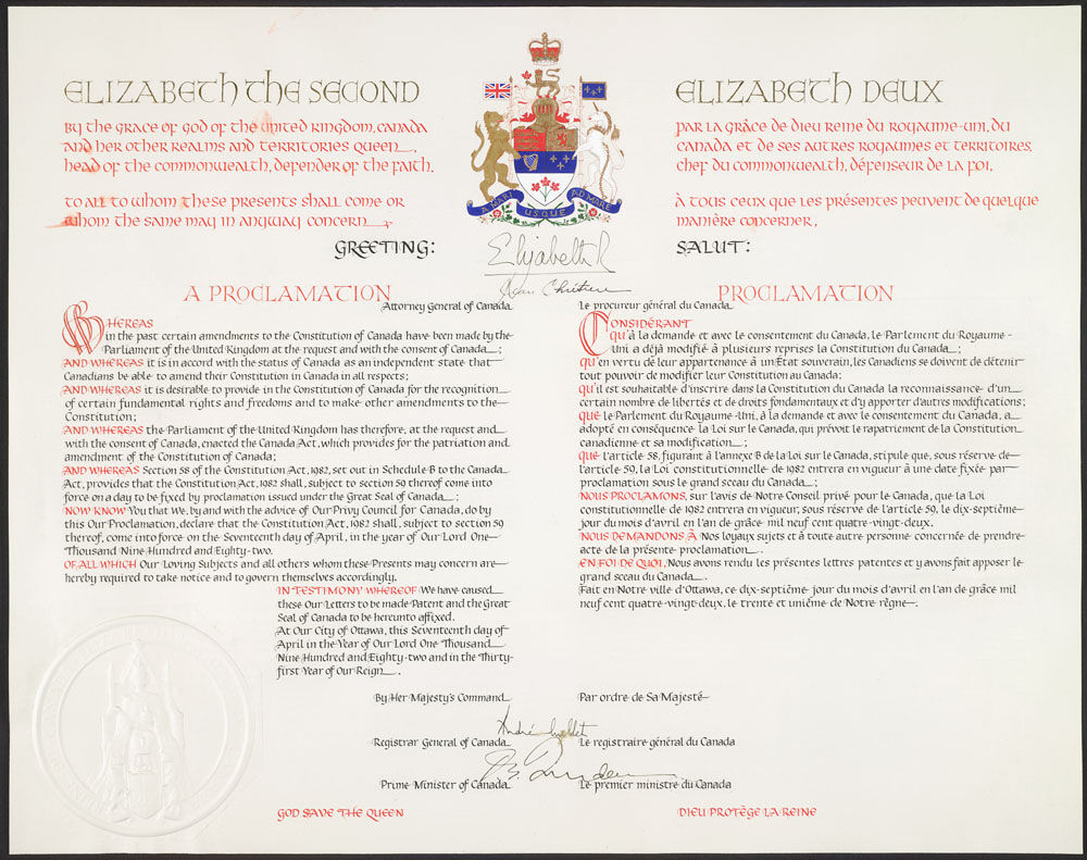 Document officiel de la Loi constitutionnelle de 1982.