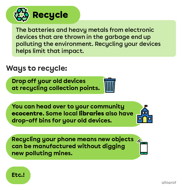 Recycling your devices helps limit the pollution caused by the batteries and heavy metals in electronic devices.