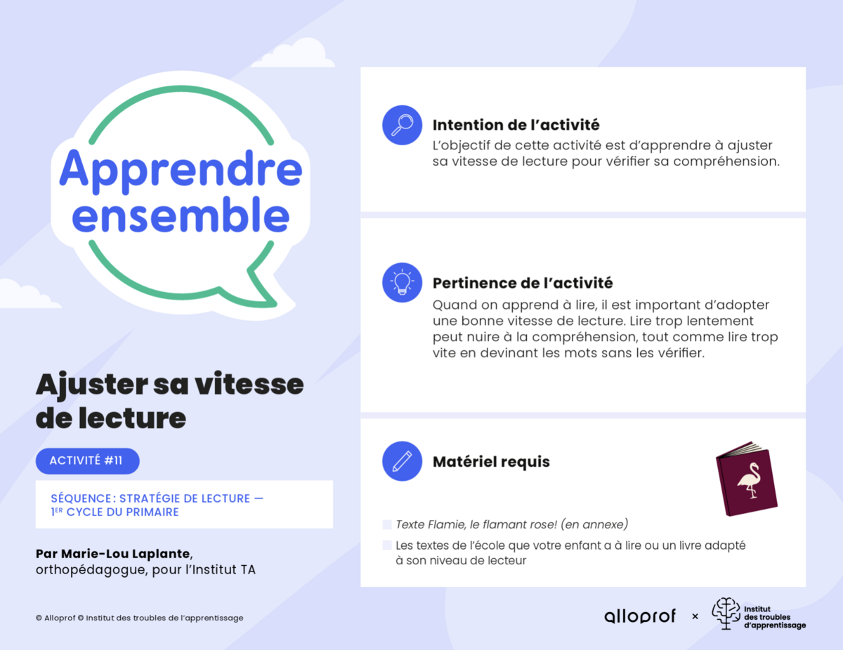 Activité n° 11 : Ajuster sa vitesse de lecture