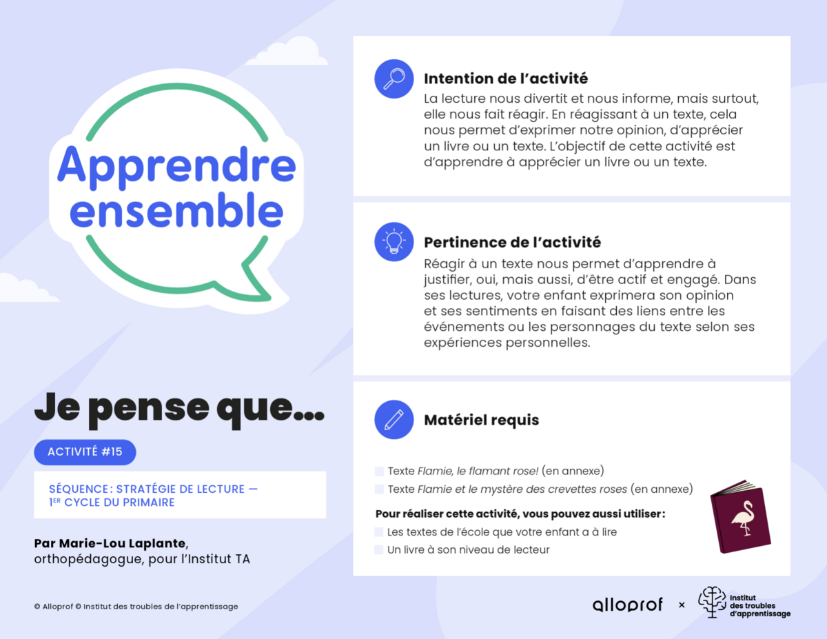 Activité n° 15 : Je pense que…