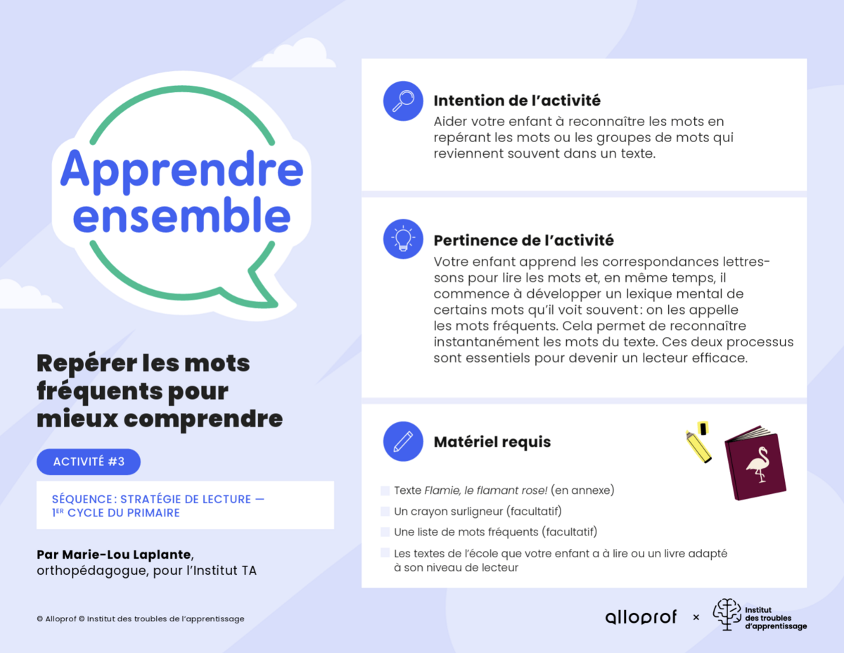 Activité n° 3 : Repérer les mots fréquents pour mieux comprendre