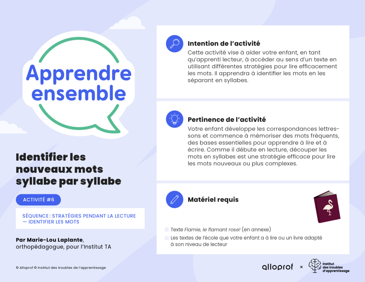 Activité n° 6 : Identifier les nouveaux mots syllabe par syllabe