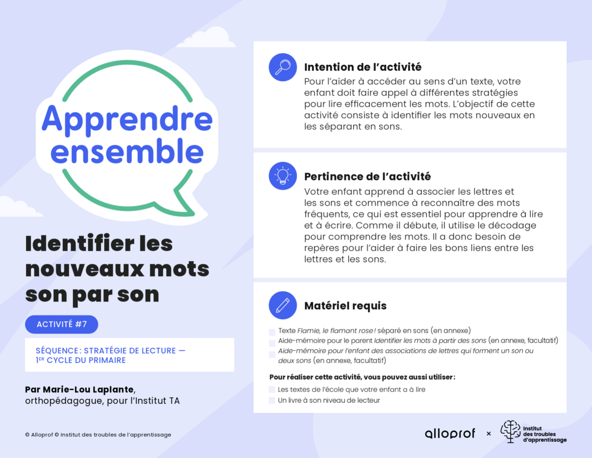 Activité n° 7 : Identifier les nouveaux mots son par son