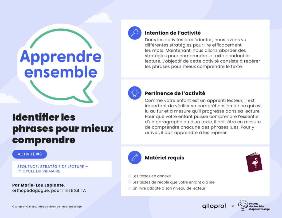 Activité n° 8 : Identifier les phrases pour mieux comprendre