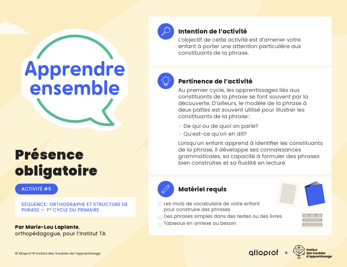 Aperçu de l'activité.