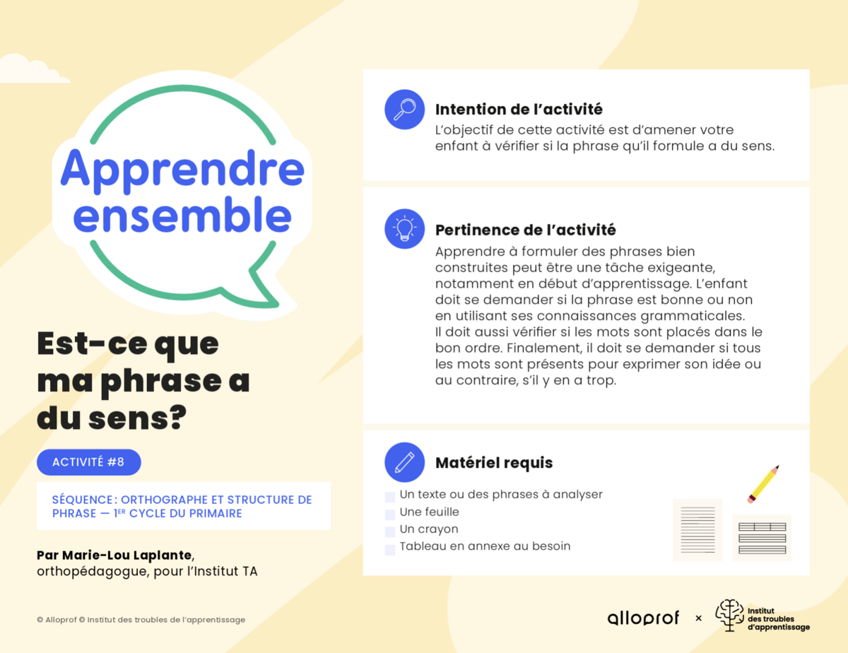 Aperçu de l'activité.