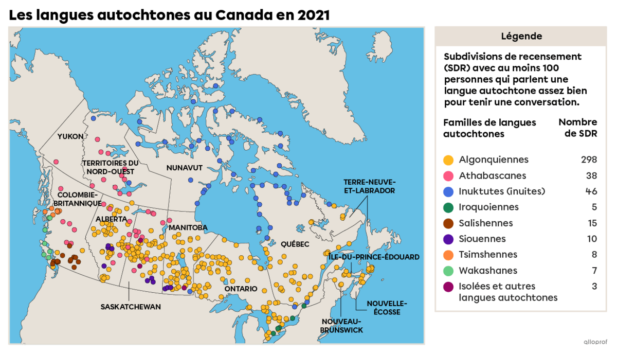 Carte des langues autochtones au Canada en 2021.
