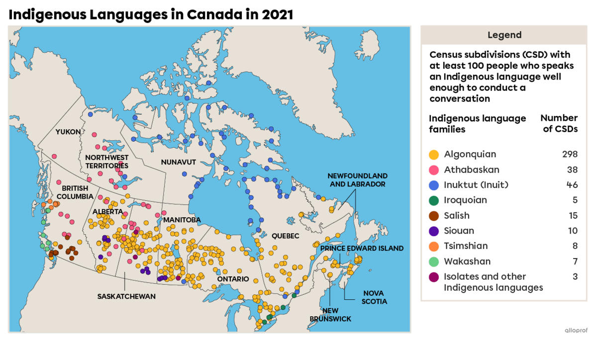 Map of Indigenous languages in Canada in 2021.