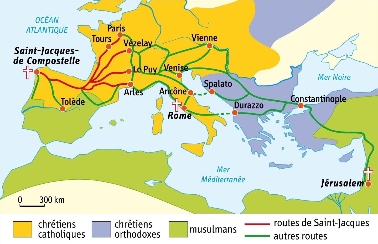 Carte Scolaire Historique Vintage 1965 : Les Croisades En Europe Chrétienne (83x60 Cm) - Neuf