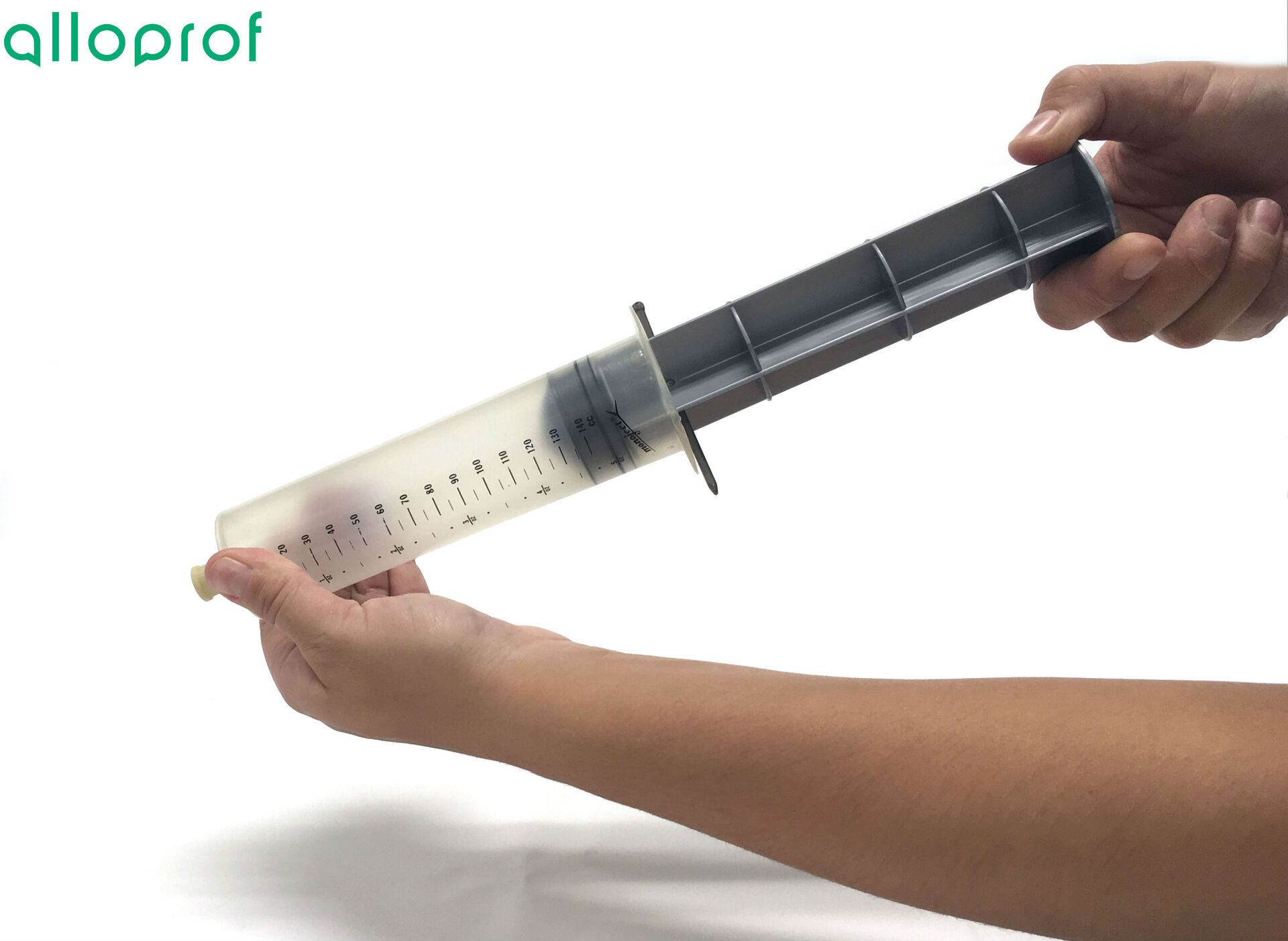 All air is removed from a syringe.