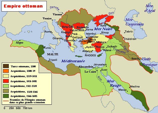 The Ottoman Empire at different periods.