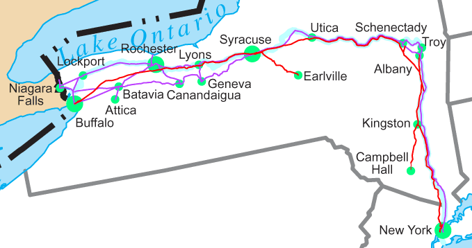 The Erie Canal Route, Bordered by Rail Networks.