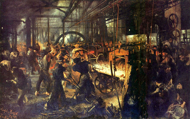 Travail dans une usine, représenté par le peintre Adolph Von Menzen