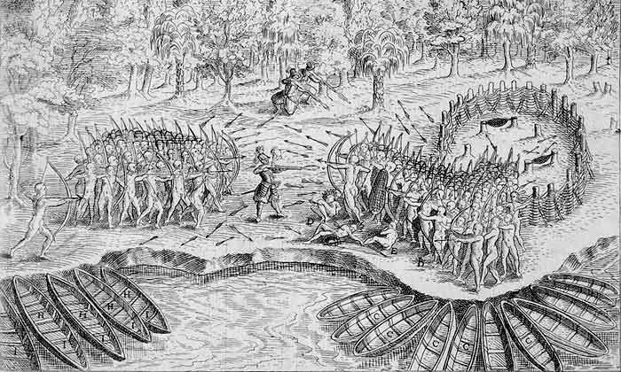 ​Défaite des Iroquois au lac Champlain, en 1609