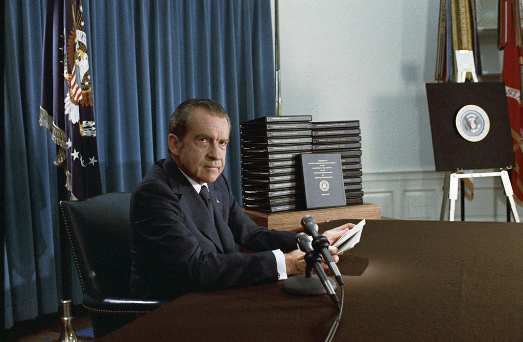 Richard Nixon lors de son discours sur le scandale du Watergate.