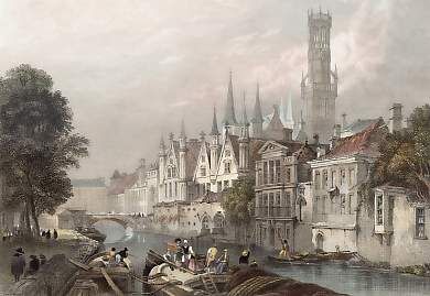 Gravure de la ville de Bruges datant de 1833