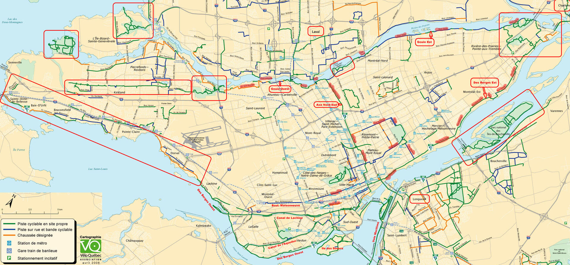 Le réseau de pistes cyclables de la ville de Montréal