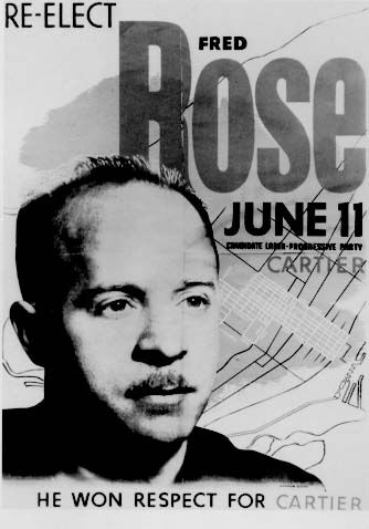 Affiche électorale de Fred Rose, candidat ouvrier-progressiste dans Cartier en vue de l'élection fédérale du 11 juin 1945