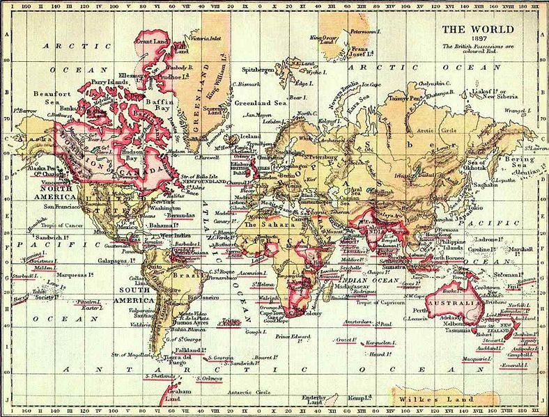 L’Empire britannique est représenté en rose sur cette carte
